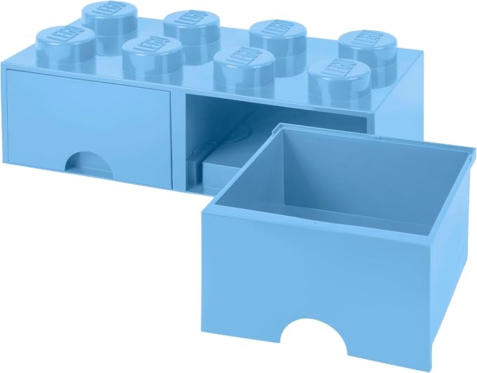 LEGO Brick Drawer, 8 Knobs, 2 Drawers, Stackable Storage Box, Light Royal Blue | Stackable Storage Box 2 Pull-Out Drawers 8-Knob Brick Design Toy & Desk Storage Home Decor Office Kids Room - Image 5