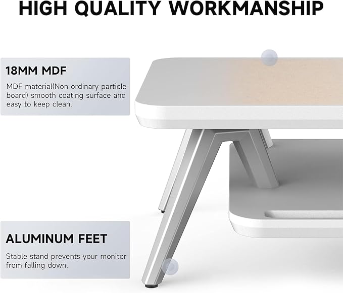 Fenge 42.5-Inch Monitor Stand Riser with Laptop, Phone & Headphone Holders | 10° Adjustable Laptop Holder, 2-Tier Storage, Dual Monitor or Monitor-Laptop Setup, Ideal for Multitasking, Gaming, Streaming - Image 4