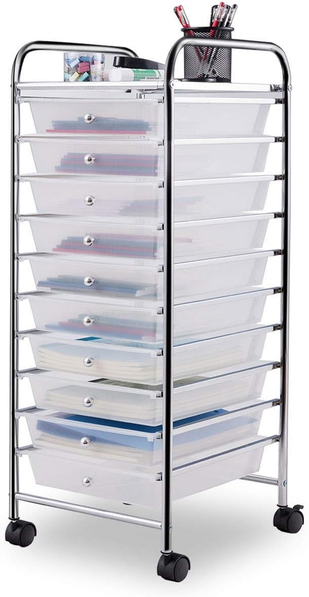 Giantex 10 Drawer Rolling Storage Cart Scrapbook Paper Office School Organizer (Clear) by Giantex
