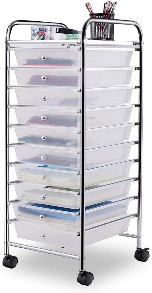 Giantex 10 Drawer Rolling Storage Cart Scrapbook Paper Office School Organizer (Clear) by Giantex