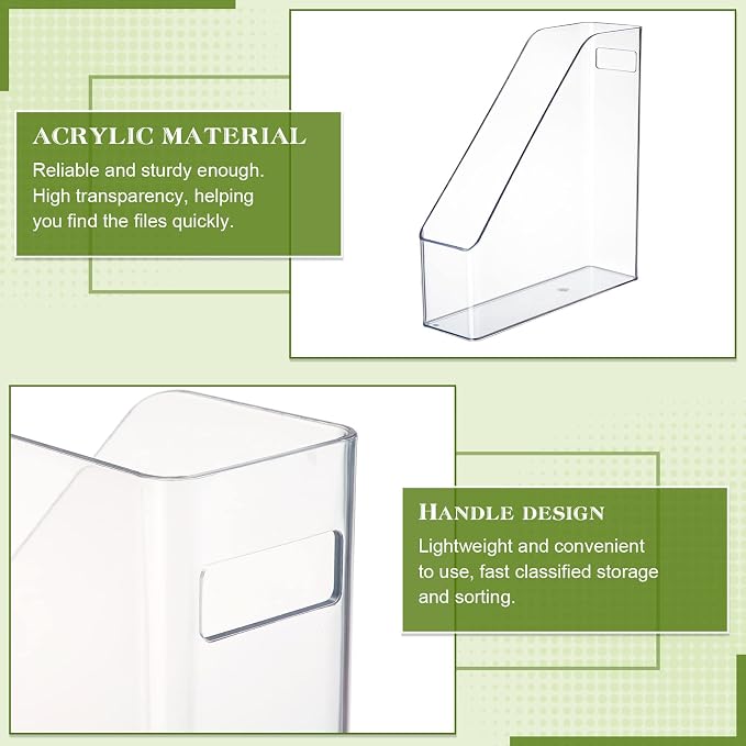 6 Pcs Clear Acrylic Magazine File Holder Plastic Desk Organizer with Handle Basics Vertical Magazine Rack Desk Folder Document Storage Organizer for Home Office School Work Study Desktop Supplies - Image 3