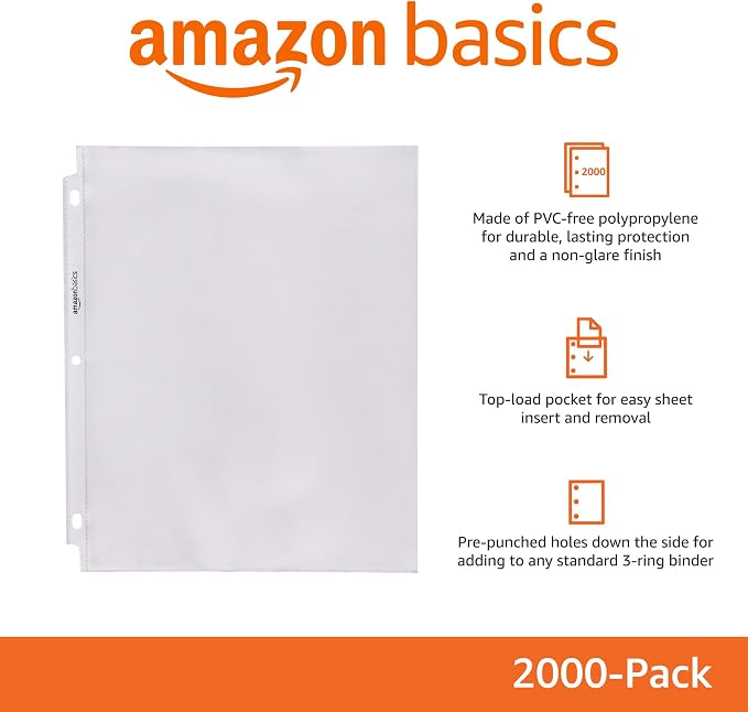 Amazon Basics Sheet Protector - Non-Glare, 8.5 x 11 in, Clear, 2000 Count (Pack of 1) - Image 2
