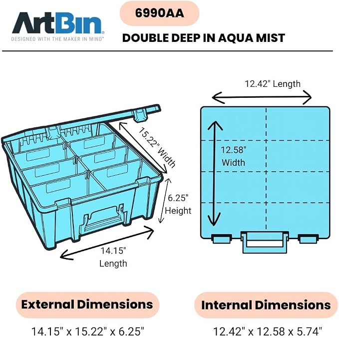 ArtBin 6990AA Super Satchel Double Deep, Portable Art & Craft Organizer with Handle, [1] Plastic Storage Case, Aqua Mist - Image 2