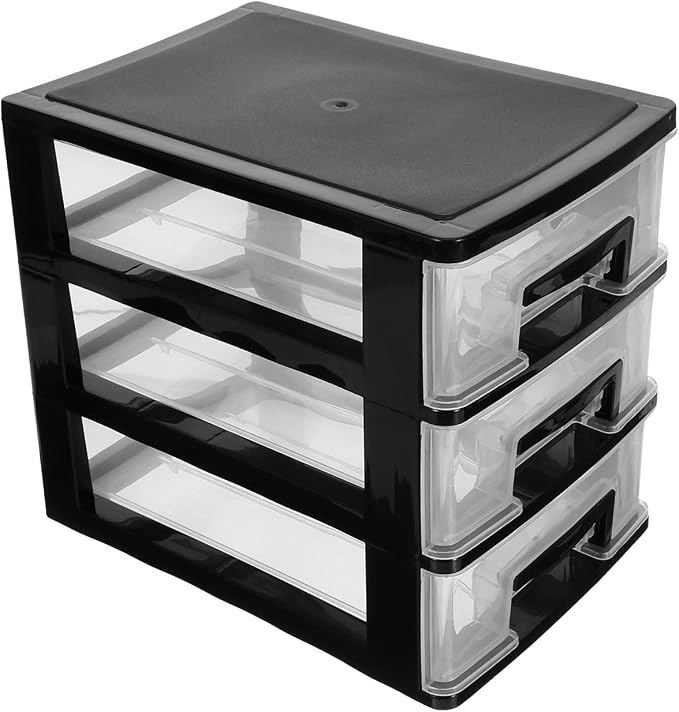 ULTNICE Three Drawer Plastic Storage Organizer Transparent Drawer Type Closet Cabinet for Desk Office Study Living Room Portable Storage Drawers for Organizing Small Items 8.30 X 7.55 X 5.98 in by ULTNICE
