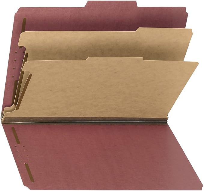Smead 100% Recycled Pressboard Classification File Folder, 2 Dividers, 2" Expansion, Letter Size, Red, 10 per Box (14024) - Image 3