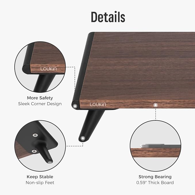 loukin Dual Monitor Stand Riser for Desk, 43.6"×8.2" Computer Stand, Brown | Supports 22 lb, No Installation Required, Water-Resistant Surface, Fits Laptops and Printers, Ergonomic Design - Image 5