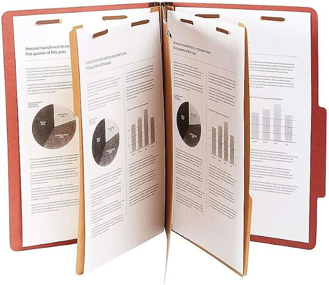 Staples 100% Recycled Pressboard Classification Folder, 3-Dividers, 3.5" Expansion, Legal Size, Brick Red, 20/Box - Image 4