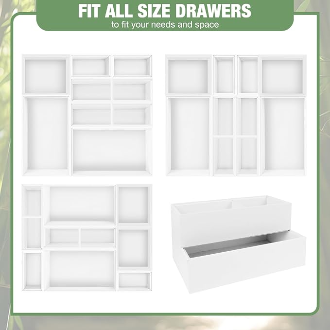 Bamboo Drawer Organizer Set, 8 PCS White Multi-Use Wood Drawer Storage Kitchen Boxes, Junk Drawer Organizer Divider Bins for Bathroom, Office Desk, Makeup, Jewelry, Utensils - Image 4
