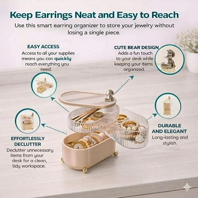 360 Rotating Desk Organizer, 3-Tier Removable Compartments | Jewelry Organizers and Storage, Hair Accessories Organizer, Makeup Vanity Tray, Cute Office Decor Women, Cable Holder - Image 5