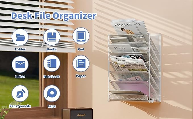 Simple Trending Wall File Organizer, Mesh 7-Tier Vertical Hanging File Holder, Desktop Metal Files Rack for Office and Home, Black - Image 9
