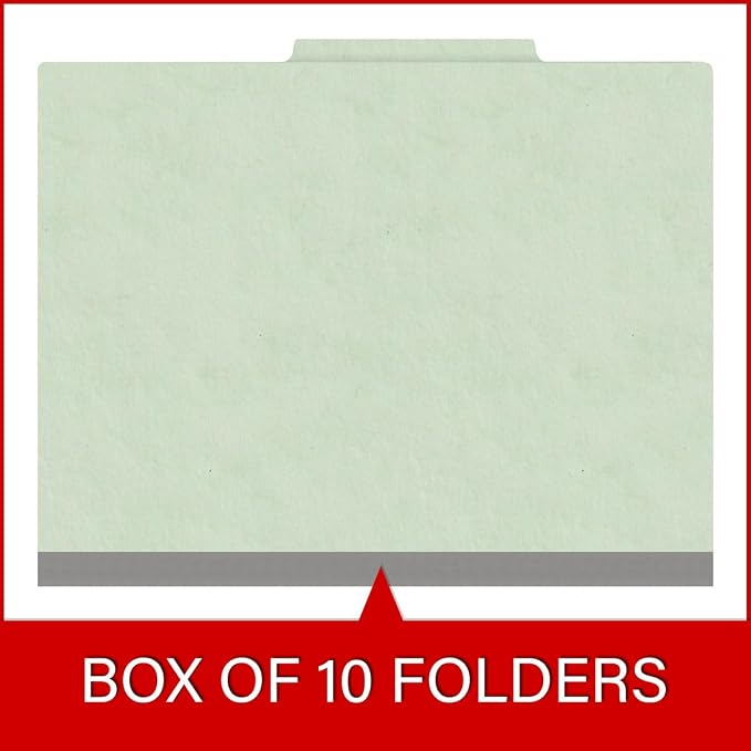 25 Pt. Pressboard Classification Folders, 2/5 Cut ROC Top Tab, Letter Size, 3 Dividers, Pale Green (Box of 10) - Image 6