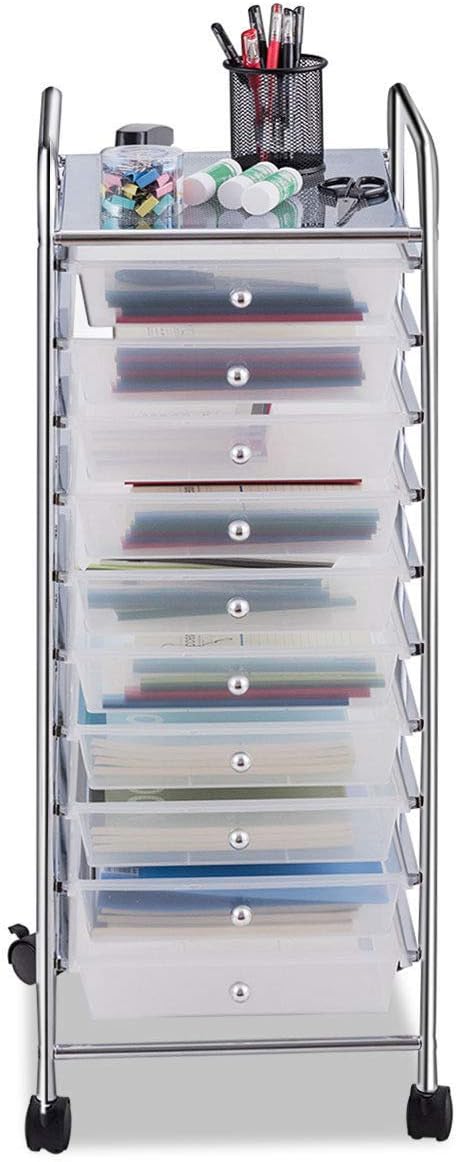 Giantex 10 Drawer Rolling Storage Cart Scrapbook Paper Office School Organizer (Clear) - Image 8