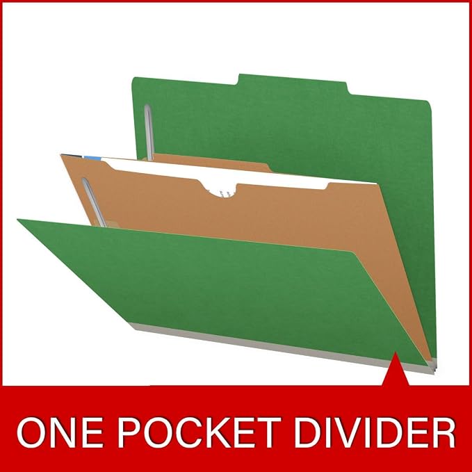 25 Pt. Pressboard Classification Folders, 2/5 Cut ROC Top Tab, Letter Size, 1 Pocket Divider, Moss Green (Box of 10) - Image 8