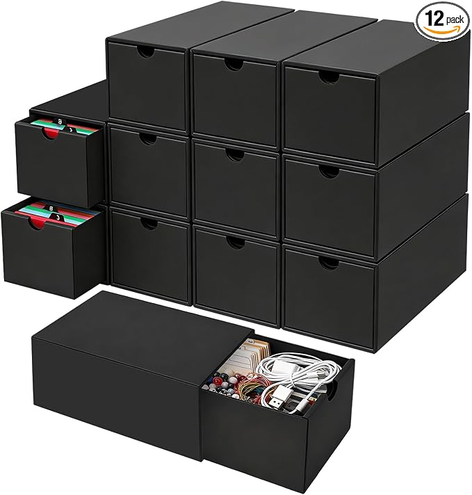 12Packs 3x5 Index Card Box,Index Card Organizer Box with Lid,Hold 12000 Cards,Black Recipe Holder for 3''x5'' Notecard Recipe Flashcard Card by aopule