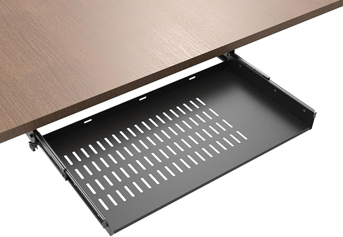 21 inch Sliding Under Desk Laptop Mount Tray with Air Vents | Metal Under Desk Slide Out Tray for Laptop (21 Inch) by JINGCHENGMEI