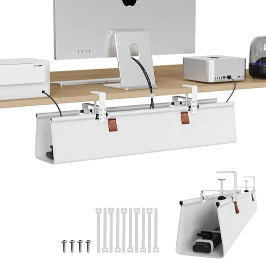 Zilink Under Desk Cable Management 30" No Drill Desk Cable Management Tray Clamp/Screw Mount Cable Tray Sturdy Waterproof Fabric Cord Organizer for Office, Home, White by Zilink