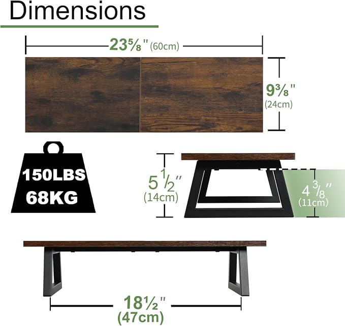 TEAMIX 24 inch Monitor Riser for Desk, Wood & Steel Computer/TV Stand Brown | Laptop, PC, Printer Stand Riser, Holds 150lbs, Desktop Organizer, Keyboard Storage, for Office, Home, Gaming, Craft Space - Image 4