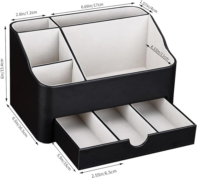 Desk Organizer with Drawer, Multifunction Pencil Holder for Desk, Desk Organizer and Accessories 5 Compartments for Home Office Supplies (Black) - Image 3