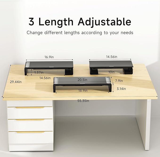 Adjustable Monitor Stand Riser with Drawer - Foldable Computer Stand for Desk, Desktop Organizer with Phone Holder & Pen Slot, Space Saving Laptop Riser for Home Office, Black - Image 3