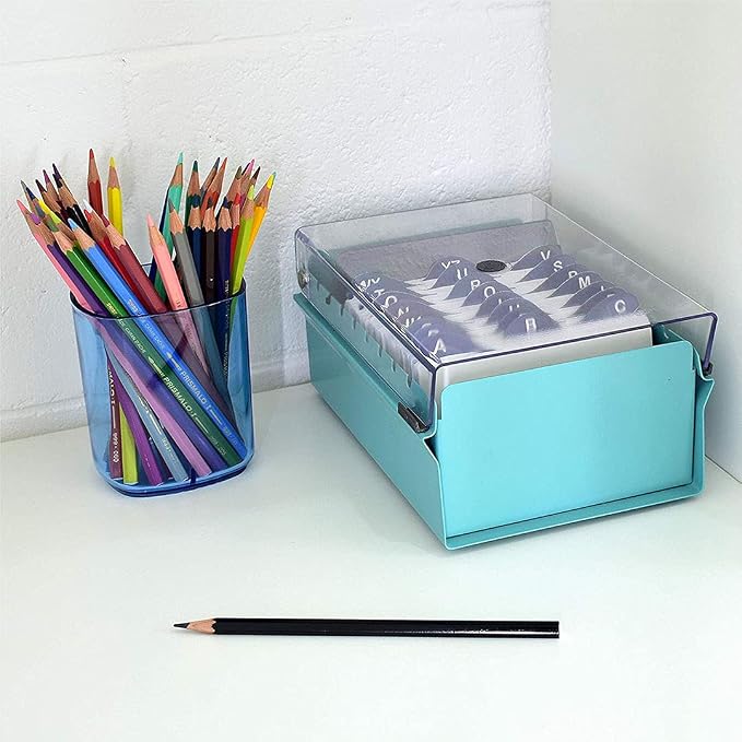 Acrimet 3 x 5 Card File Holder Organizer Box Metal Base Heavy Duty (AZ Index Cards and Divider Included) (Green Color with Clear Crystal Plastic Lid Cover) - Image 3