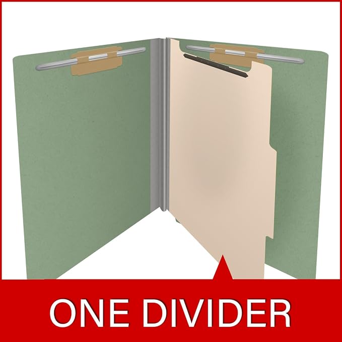 Pressboard Classification Folders, Full Cut End Tab, Letter Size, 1 Divider, Green (Box of 10) - Image 8