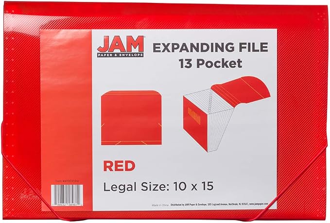 JAM Paper Accordion Folders - 13 Pocket Plastic Expanding File - Legal Size - 10 x 15 - Red - Sold Individually - Image 4