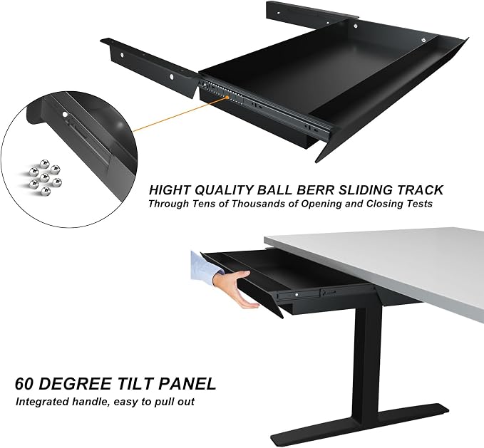 Large Under Desk Mounted Sliding Drawer with Bamboo Tray and 60 Degree Tilt Panel to Pull Out, 30'' Long & 13'' deep Large Storage Organizer for Sit Stand Workstation - Image 7