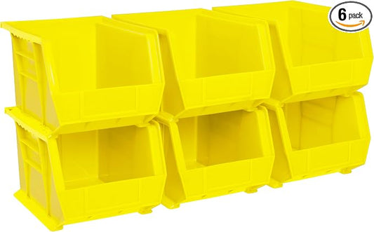 Akro-Mils 30239 AkroBins Plastic Storage Bins, 11"x8"x7", Yellow, 6-Pack | Space-Saving Stackable Bins for Garage, Pantry, Craft Organization by Akro-Mils