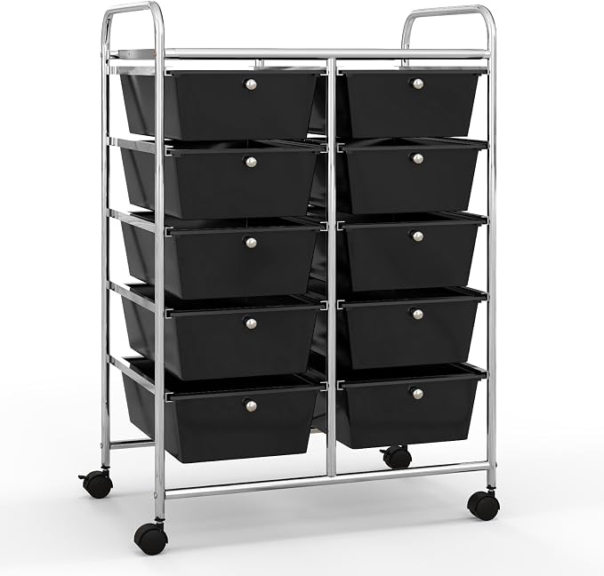 Giantex 10 Drawers Rolling Cart, Classroom Organizers, Storage Cart with Wheels, for Teacher Office Home School Supplies Tool Craft Art Paper, Black - Image 9