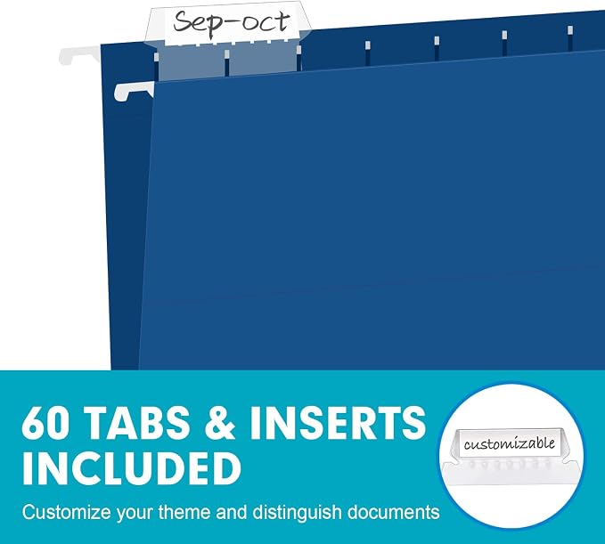 Hanging File Folders, RAZCC 60 Pack Reinforced Hanging Folders Legal Size, Designed for Bulky Files, Filing Cabinet, Adjustable Tabs, Assorted Colors - Image 5