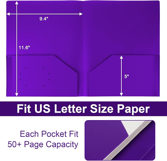 60-Pack Plastic Folders with Pockets,2-Pocket Poly Folders Holds 8-1/2" x 11" Paper for School/Office/Home, Purple - Image 4