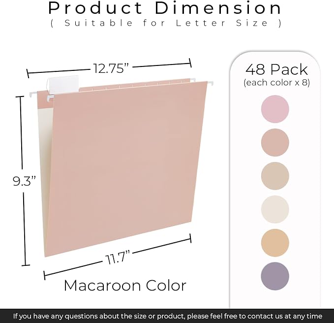 Y YOMA 48 Pack Colored Hanging File Folders Letter Size Decorative Hanging Folder Cute Pretty File Folder for Filing Cabinet Office Home with 1/5-Cut Adjustable Tabs, Macaroon Color - Image 5