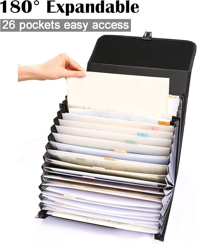 25 Pockets Letter Size/A4 Accordion File Organizer with Handle, TRANBO Expanding File Folder, Expandable Document Paper Organizer for Travel School Office - 1 Pack - Image 2