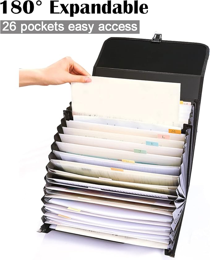 2 Pack 25 Pockets Letter Size/A4 Accordion File Organizer with Handle, TRANBO Expanding File Folder, Expandable Document Paper Organizer for Travel School Office - Image 2
