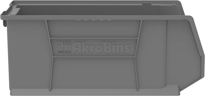 Akro-Mils 30281 Super-Size AkroBins Plastic Storage Bins, Space-Saving Stackable Bins for Garage, Classroom, Warehouse Organization, 20" L x 12" W x 8" H, Grey, 3-Pack - Image 2