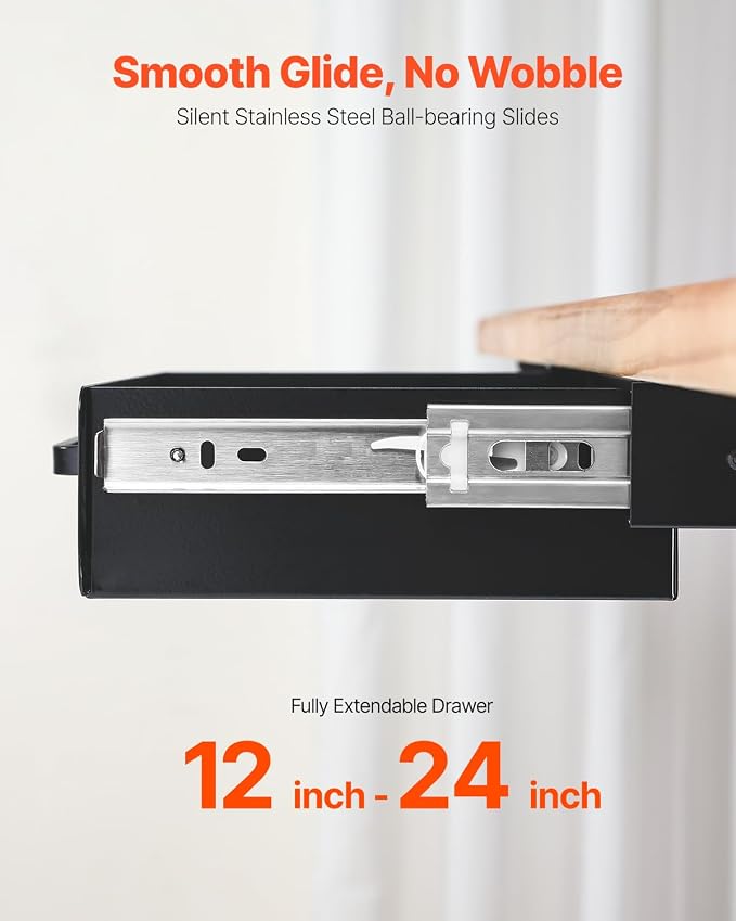 VEVOR Under Desk Drawer Slide Out, 13 inch Attachable Desk Drawer for Sit Stand Workstation, Hidden Under Counter Drawers for office Home, Black - Image 4