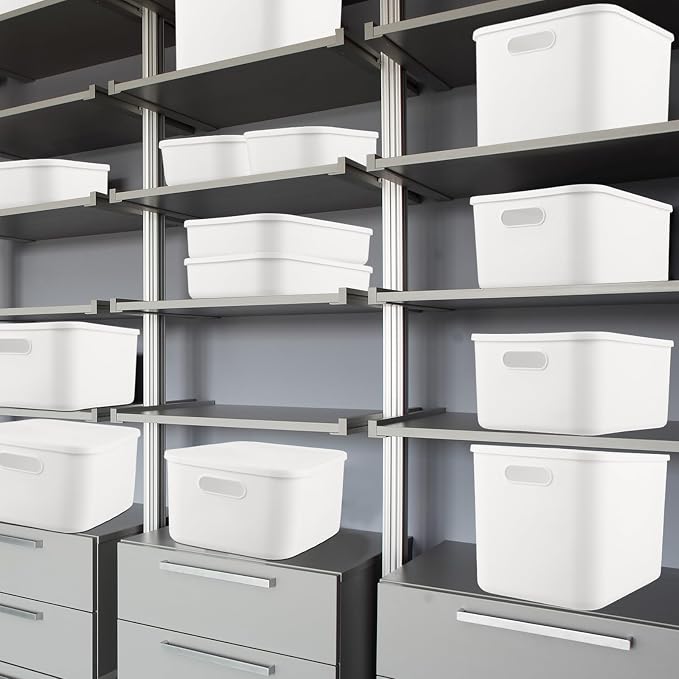 16 Pack Plastic Storage Bins with Lids Stackable Classroom Organization Bins 4 Size Combination Craft Organizers for Home Office, Organize Craft Shoes Tools Snacks(White) - Image 7