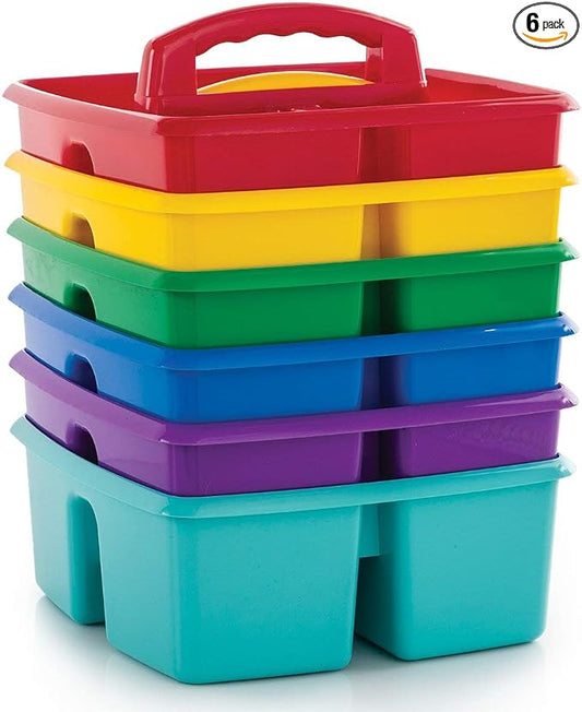 Storex Classroom Caddy, 9.25 x 9.25 x 5.25 Inches, Assorted Colors, Color Assortment Will Vary, Case of 6 (00940U06C), Small Caddy by Storex