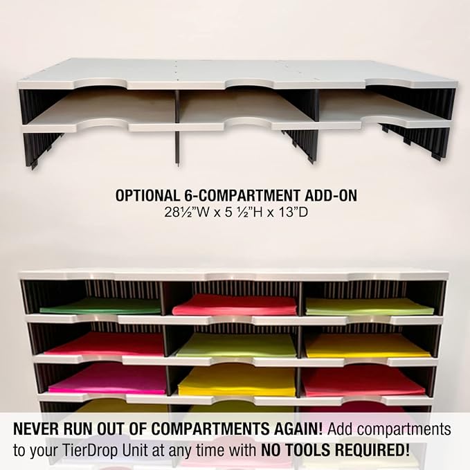 Ultimate Office TierDrop 6-Compartment High Capacity Classroom Sorter | Extra-high slots fit bulky packages and supplies; add-on tiers expand capacity; no-tool assembly; gray w/ black - Image 5