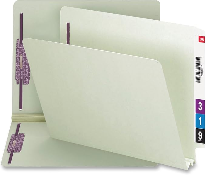 Smead End Tab Pressboard Fastener File Folder with SafeSHIELD, 2 Fasteners, 2" Expansion, Letter Size, Gray, Green, 25 Count, 34715 - Image 4