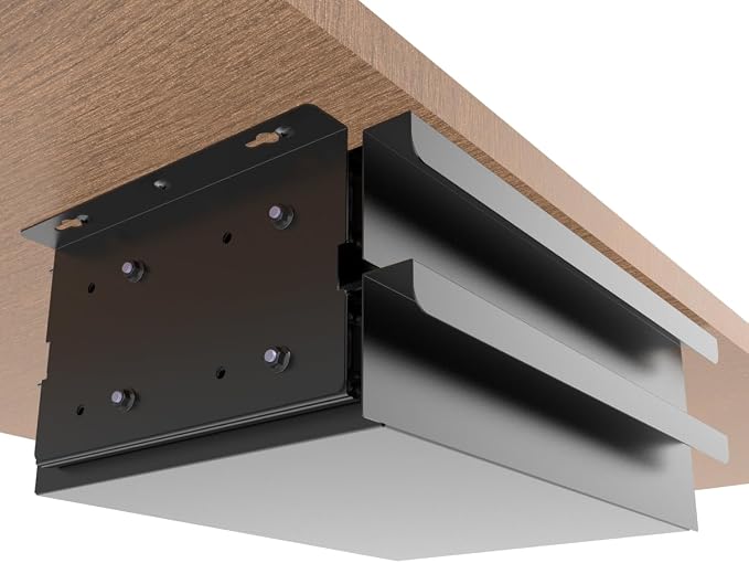 Dual Tier Under Desk Mounted Sliding Pull-out Drawer, 15.3" Wide | Mounted Storage Desk Organizer for Sit Stand Workstation, Metal, Black (2TierMedium) - Image 4