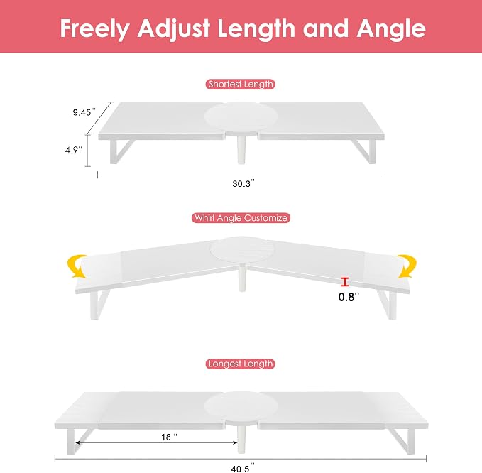 Across-Star Dual-Monitor Stand for Desk - Large Adjustable Length and Angle Riser for 2 Monitors, Double Computer Desktop Organizer, Shelf for TV, Laptop, Printer - Image 3