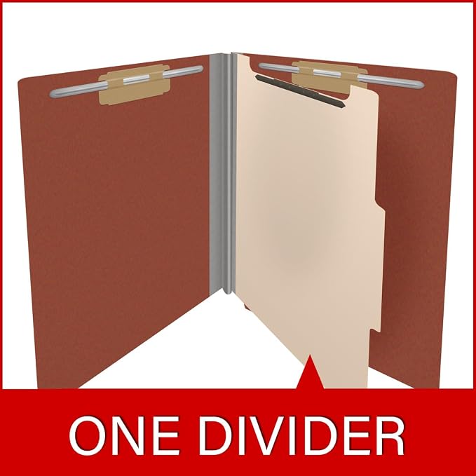 25 Pt. Pressboard Classification Folders, Full Cut End Tab, Letter Size, 1 Divider, Brick Red (Box of 10) - Image 8