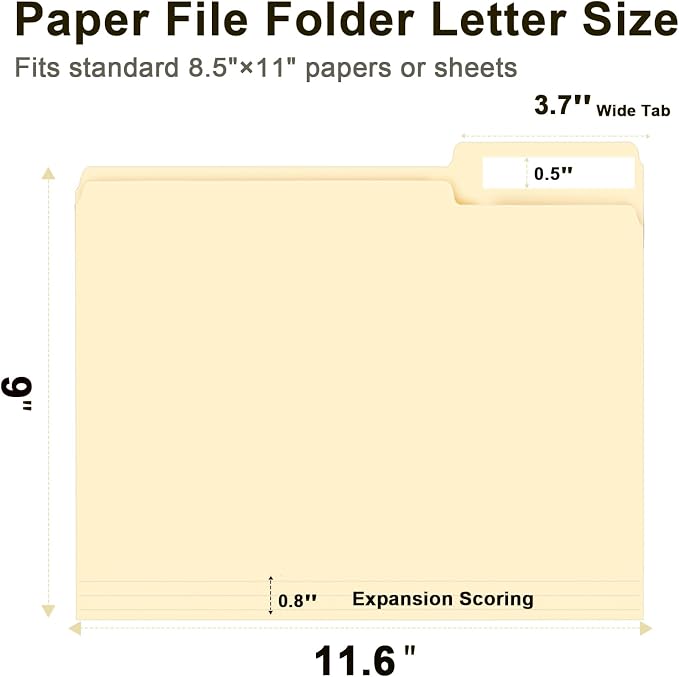 File Folder, RAZCC 250 Pack 1/3 Cut Tab File Folders Letter Size, Manila Folders, Folders with Tab, Great for Organizing and Easy File Storage - Image 3