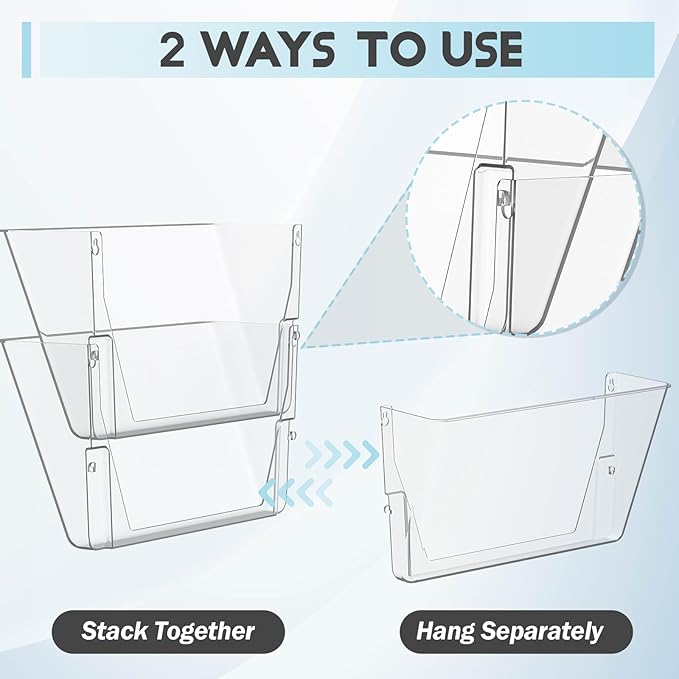 Gawerk Clear Acrylic Single Pocket, Plastic Hanging Wall Mount File Holder for Office Home (Clear, 5 Pack) - Image 3