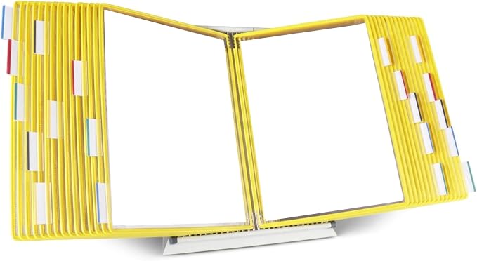 Tarifold Desktop Reference Display System, 30 Pockets, Expandable, Yellow | 30 double-sided PVC pockets, holds 60 letter-size sheets, sturdy metal base, quick-find indexing, quick and easy to assemble by TARIFOLD