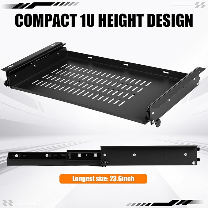Sliding Under Desk Laptop Mount Shelf with Air Vents 21'' W x 12'' D Metal Under Desk Slide Out Tray Laptop Storage Tray for Home Office Standing Desks Workstations Cabinet Gaming - Image 4