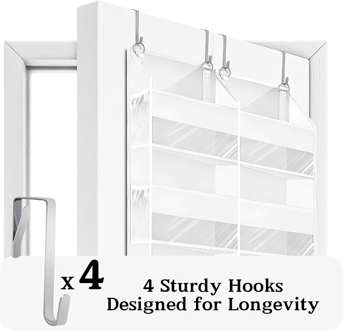 Over The Door Organizer 6 Tiers, Extra Large Behind Door Storage of 12 Compartments, 80 lbs Weight Capacity Hanging Storage Organizer with Clear Window Kids Toys, Shoes,Diapers, Room Storage, White - Image 6