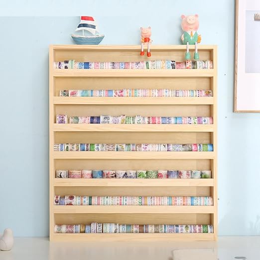7 Layers Wood Washi Tape Box Organizer and Storage with Hanging Hook, Desktop Tape DIY Sticker Roll Holder, Divider Closet Container Holder for Sewing and Thread - Image 3