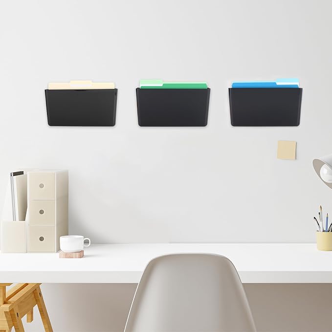 3 Pack Black Plastic Single Pocket Hanging File Organizer, Wall Mount Paper Mails Magazines Holder, Mounted Folder Bins for Office School and Home, 12.99x4.13x7.48 inches - Image 4